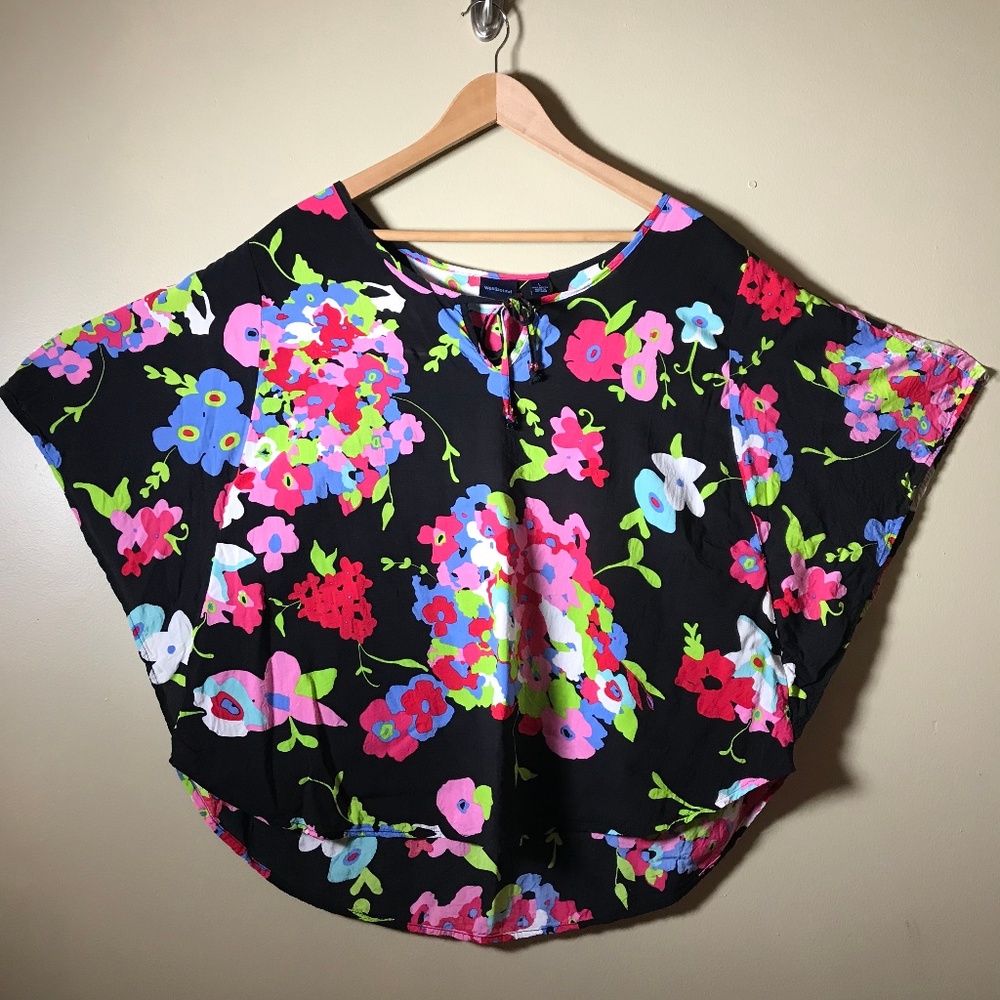 Westbound Black Floral Batwing Blouse Top Large